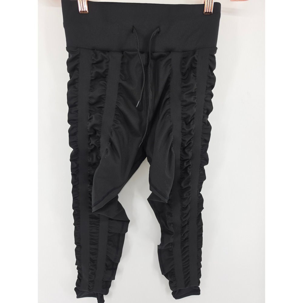 Skinnify Womens Ruched Pleated High Waisted Leggings Black Drawstring Large